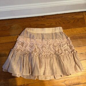 Alexis Blush Tiered Mini Skirt with Lace Insets